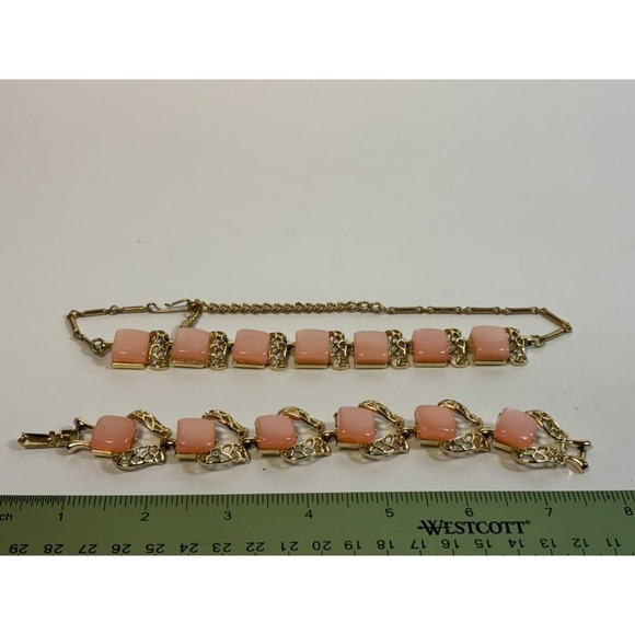 Vintage Gold Tone Lucite Necklace Set Intricate Metal Work Filigree Coro READ - Picture 13 of 13